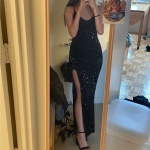 Black, sequined, long formal gown